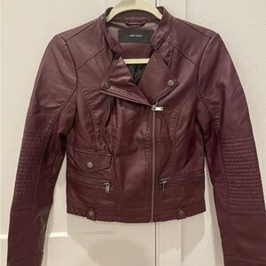 Vero Moda - Women Leather Biker Jacket In Burgundy Color